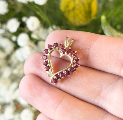 Vintage Pink Tourmaline and Diamond Heart Pendant in 14K Gold