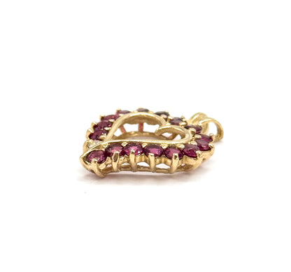 Vintage Pink Tourmaline and Diamond Heart Pendant in 14K Gold