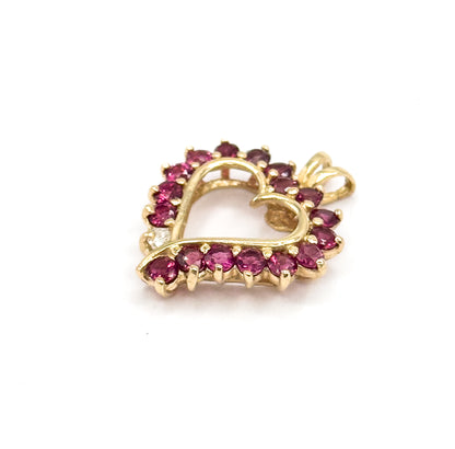 Vintage Pink Tourmaline and Diamond Heart Pendant in 14K Gold