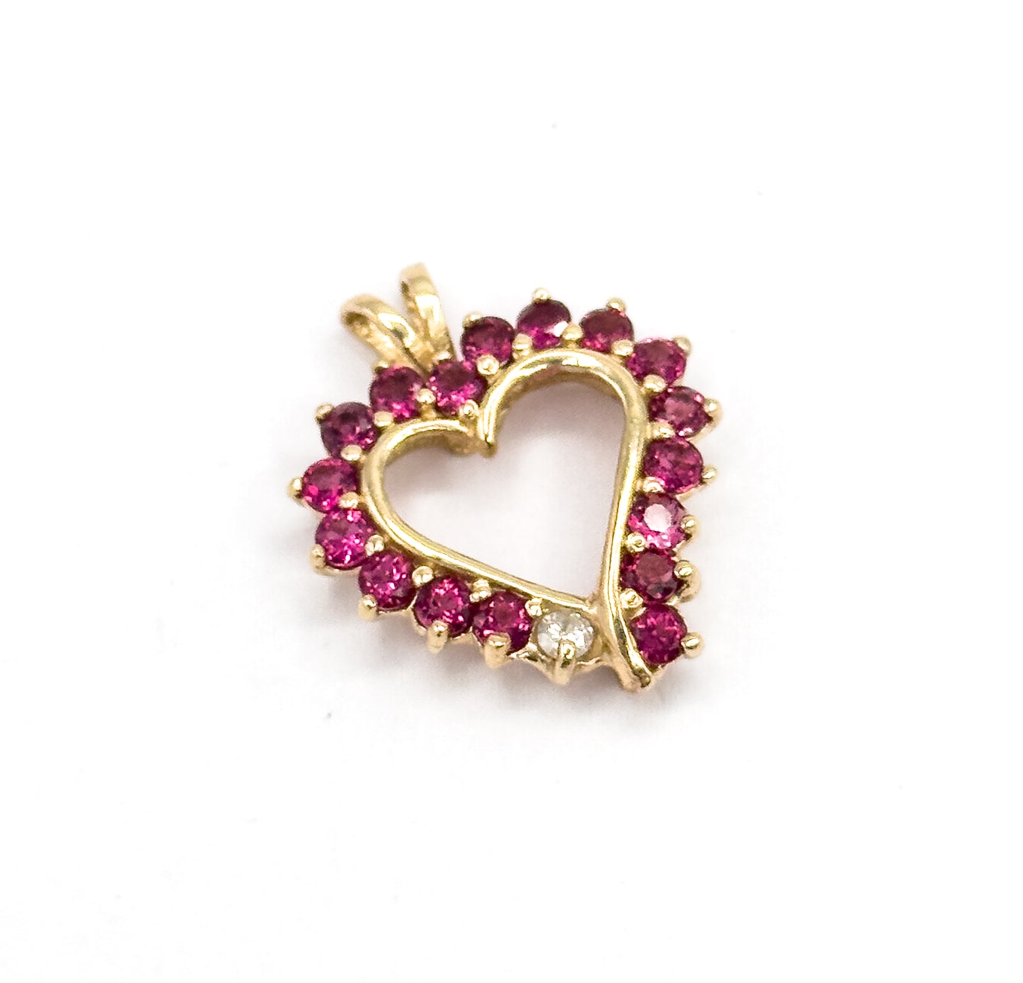 Vintage Pink Tourmaline and Diamond Heart Pendant in 14K Gold