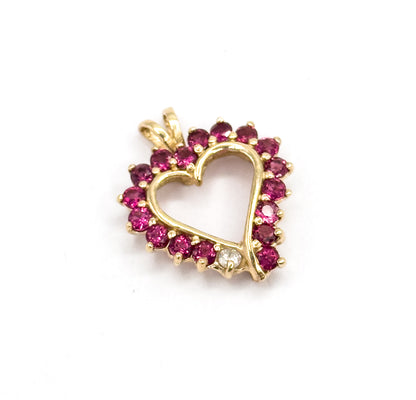 Vintage Pink Tourmaline and Diamond Heart Pendant in 14K Gold