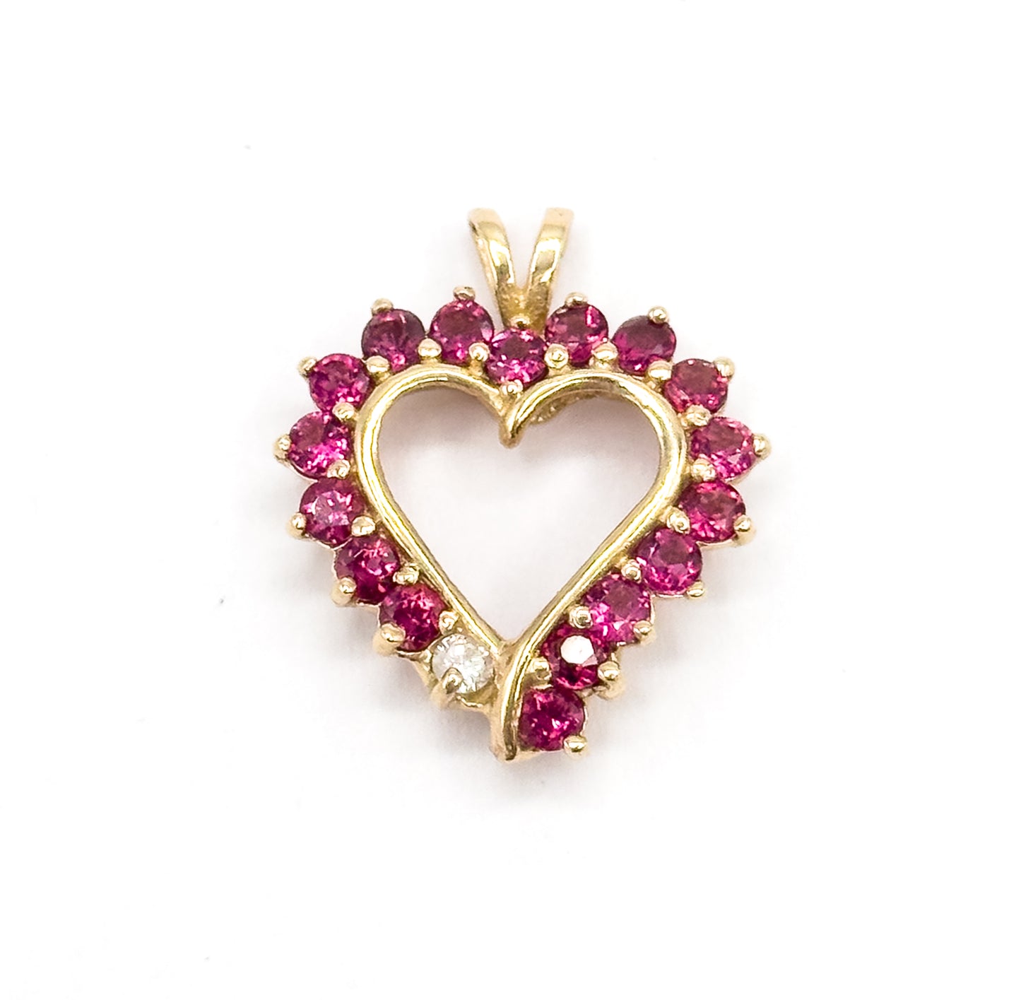 Vintage Pink Tourmaline and Diamond Heart Pendant in 14K Gold