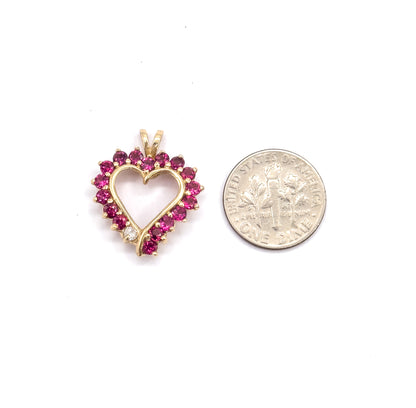 Vintage Pink Tourmaline and Diamond Heart Pendant in 14K Gold