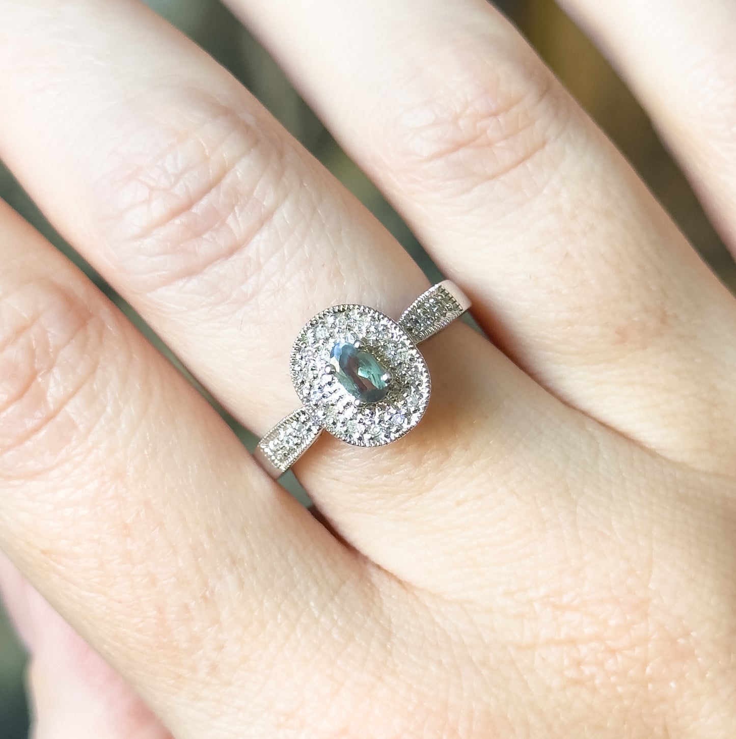 Contemporary Alexandrite & Diamond Filigree Ring in 14K White Gold