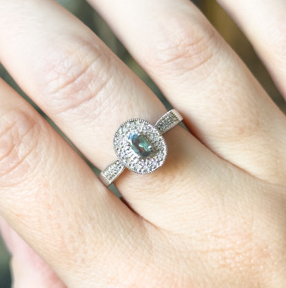 Contemporary Alexandrite & Diamond Filigree Ring in 14K White Gold