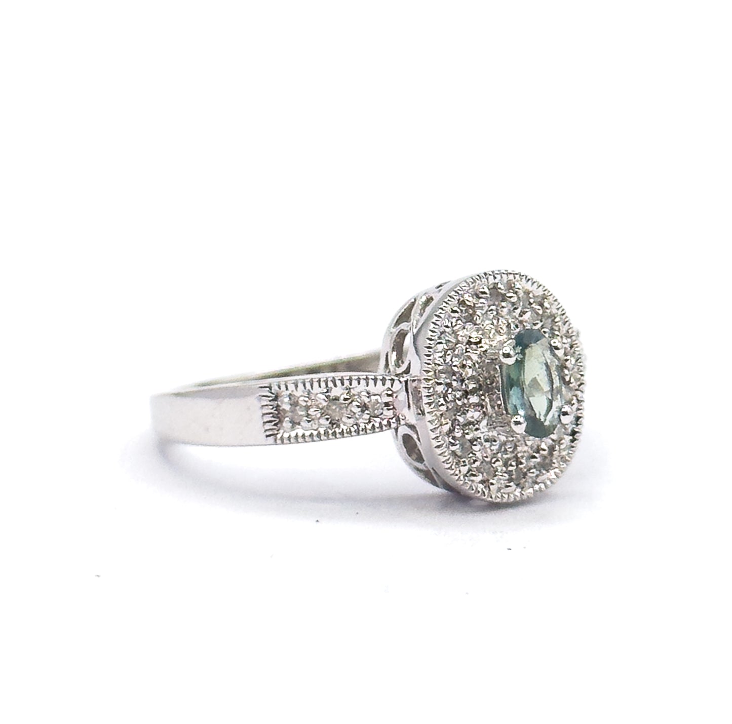 Contemporary Alexandrite & Diamond Filigree Ring in 14K White Gold