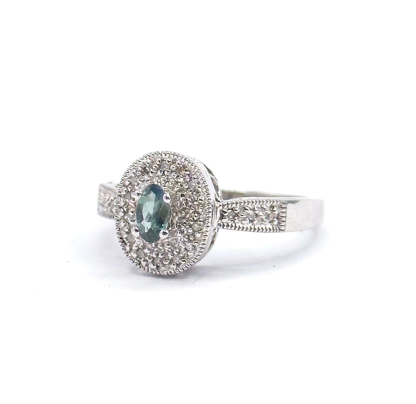 Contemporary Alexandrite & Diamond Filigree Ring in 14K White Gold