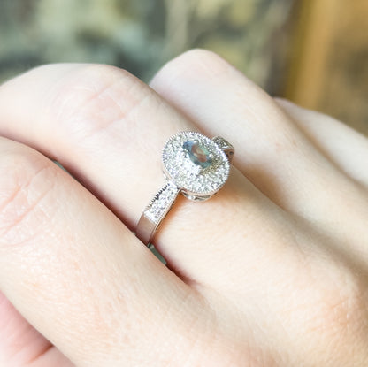 Contemporary Alexandrite & Diamond Filigree Ring in 14K White Gold