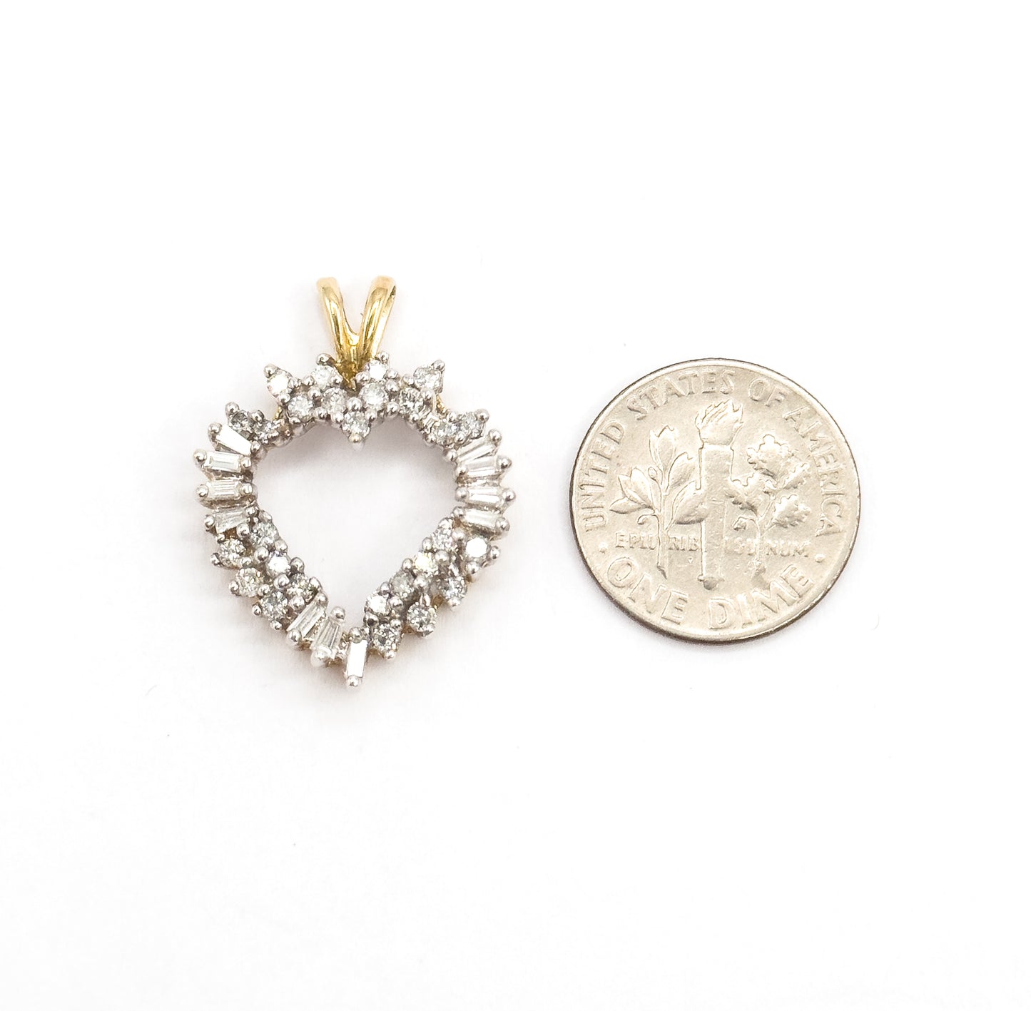 Vintage Baguette & Round Diamond Heart Pendant in 14K Two-Tone Gold