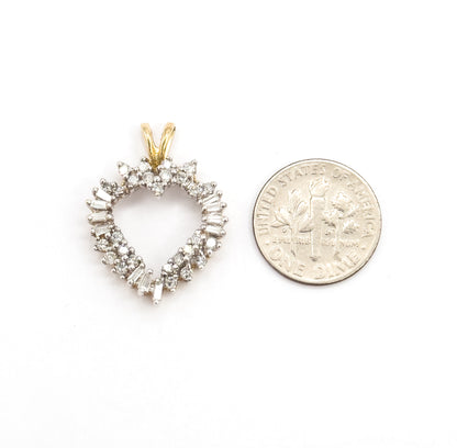 Vintage Baguette & Round Diamond Heart Pendant in 14K Two-Tone Gold