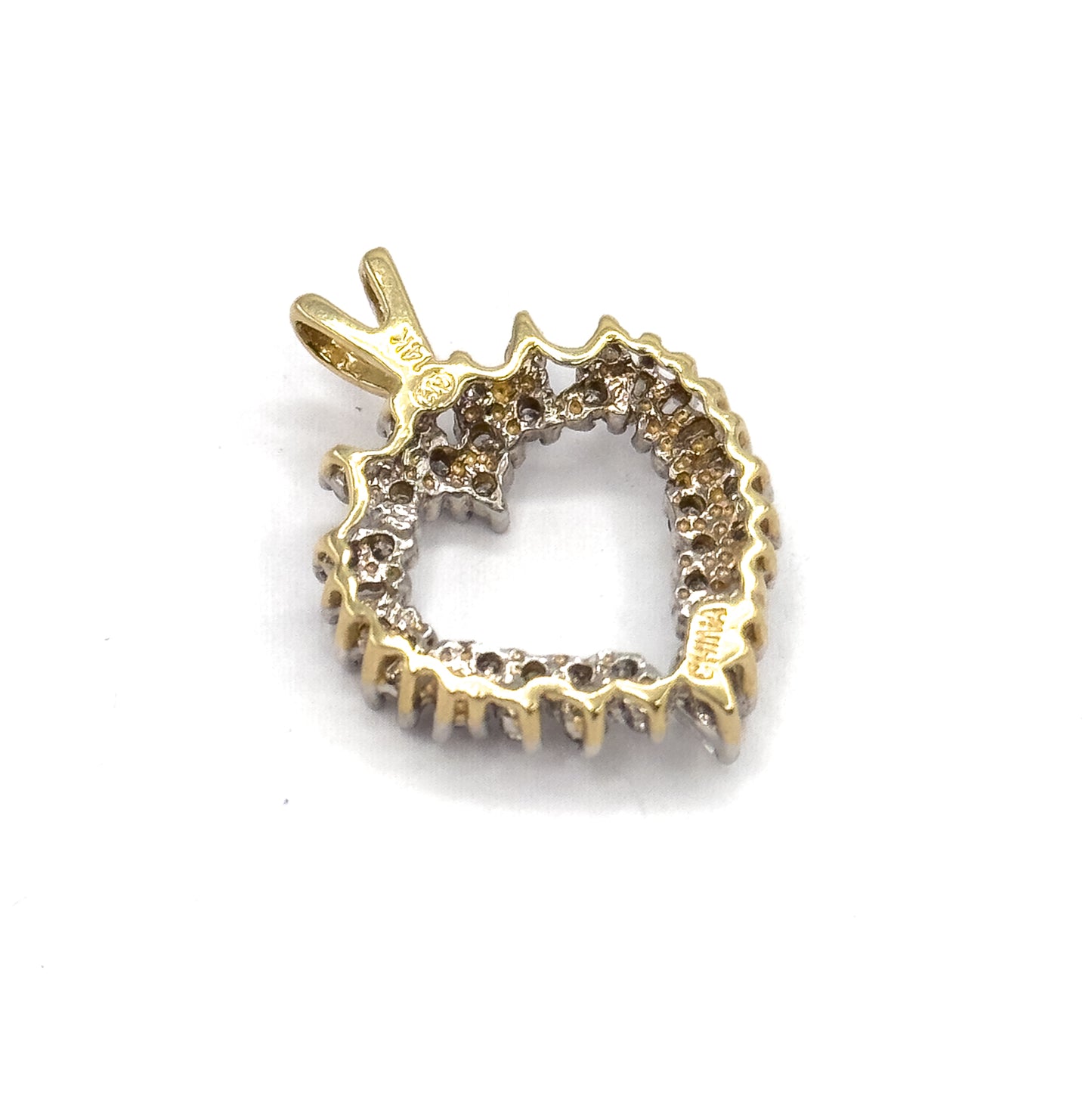 Vintage Baguette & Round Diamond Heart Pendant in 14K Two-Tone Gold