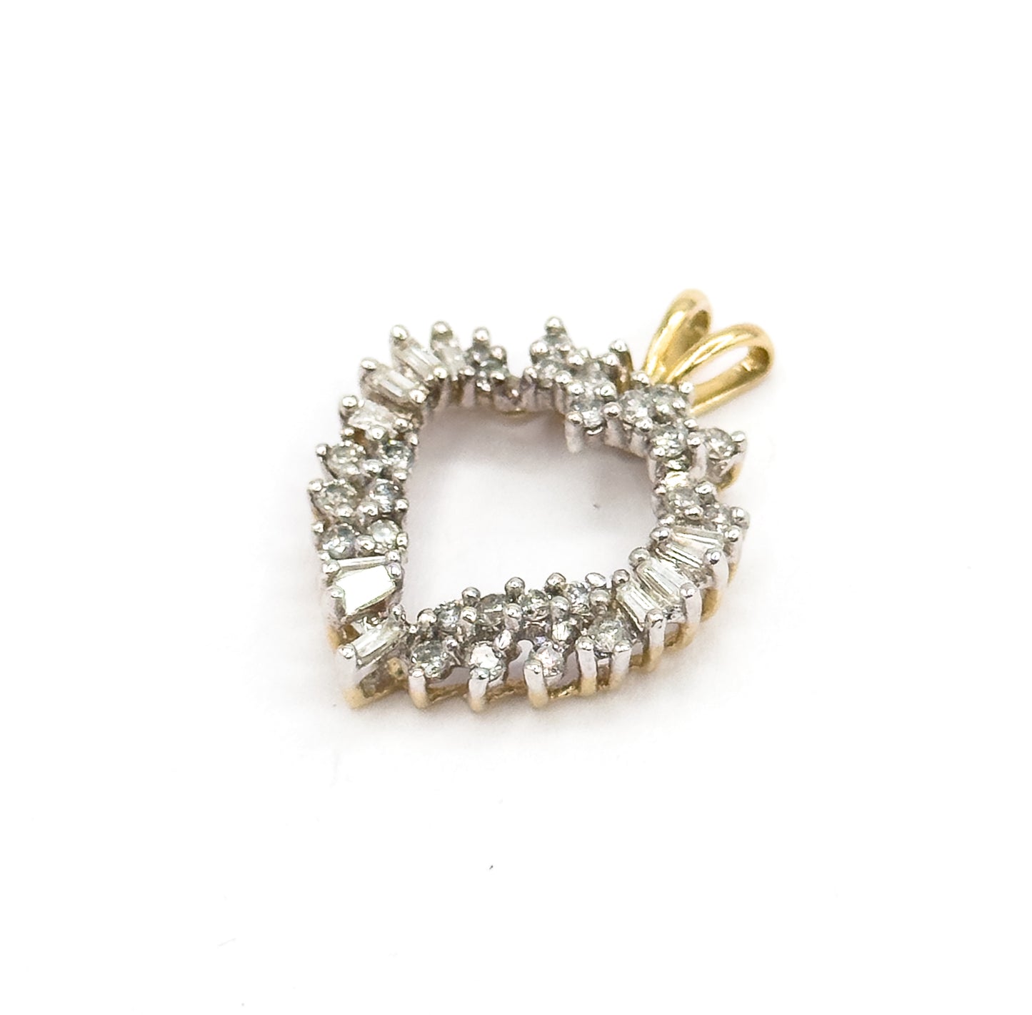 Vintage Baguette & Round Diamond Heart Pendant in 14K Two-Tone Gold