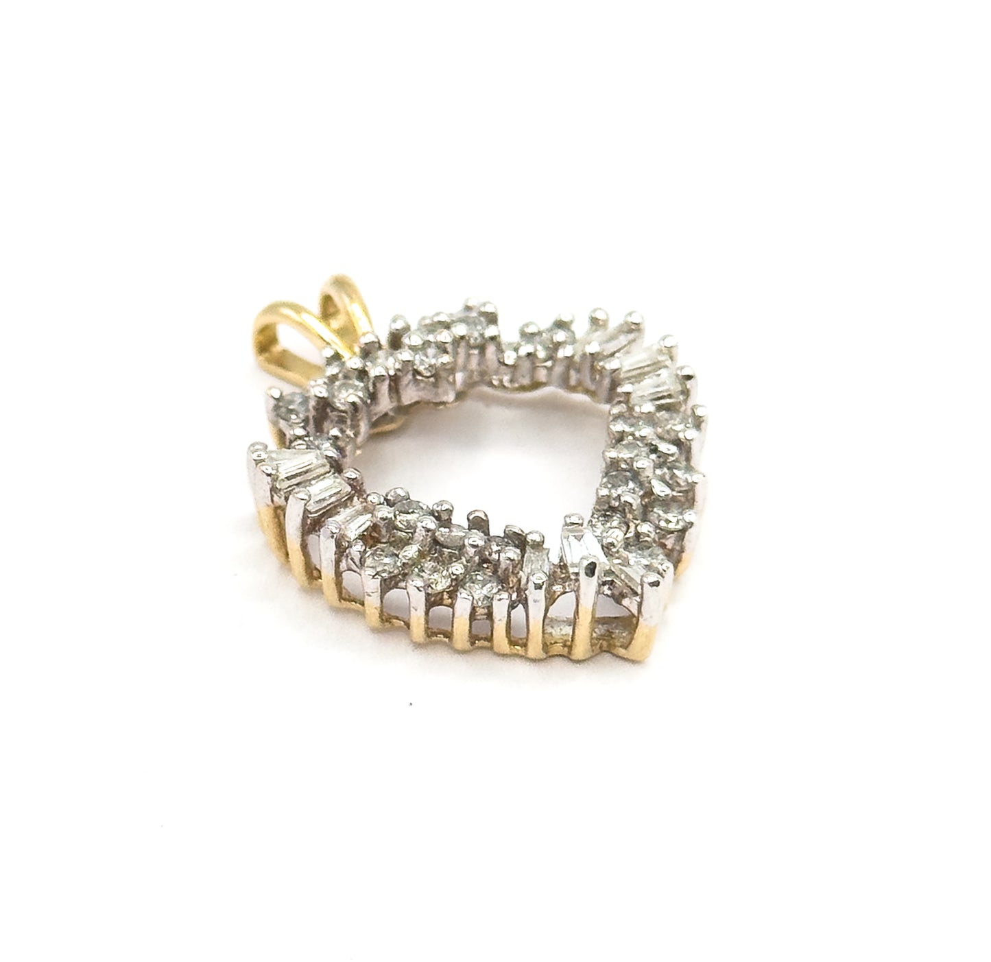 Vintage Baguette & Round Diamond Heart Pendant in 14K Two-Tone Gold