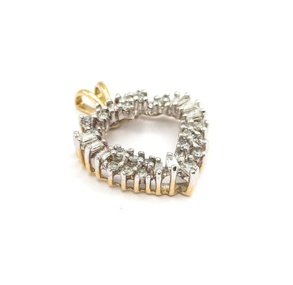 Vintage Baguette & Round Diamond Heart Pendant in 14K Two-Tone Gold