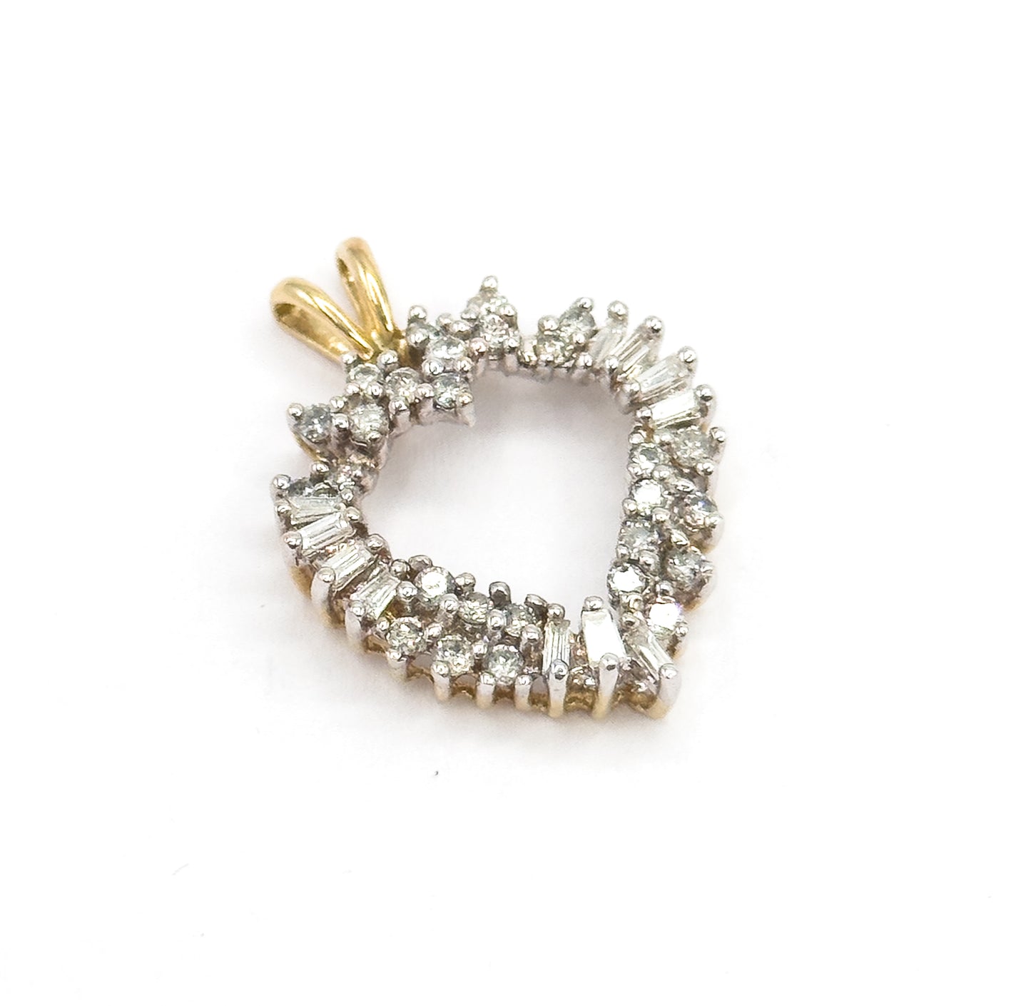 Vintage Baguette & Round Diamond Heart Pendant in 14K Two-Tone Gold