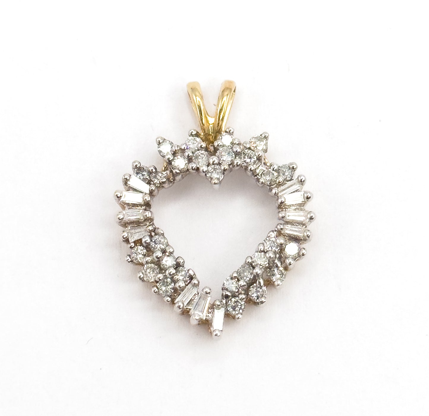 Vintage Baguette & Round Diamond Heart Pendant in 14K Two-Tone Gold