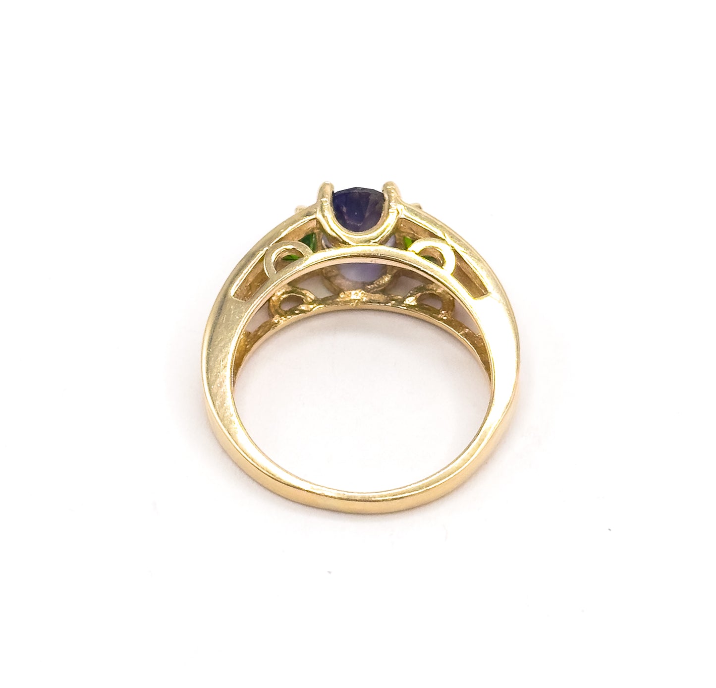 Late 20th Century Iolite & Green Tourmaline Ring in 14K Yellow Gold