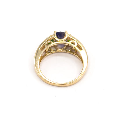 Late 20th Century Iolite & Green Tourmaline Ring in 14K Yellow Gold