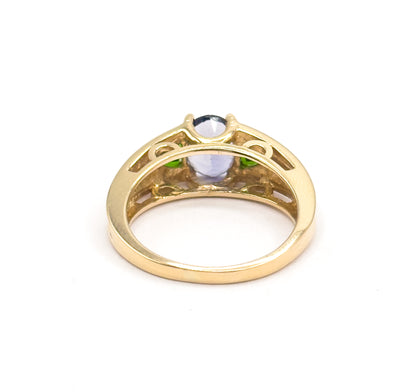 Late 20th Century Iolite & Green Tourmaline Ring in 14K Yellow Gold