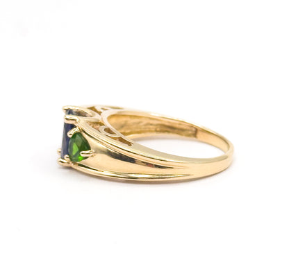 Late 20th Century Iolite & Green Tourmaline Ring in 14K Yellow Gold