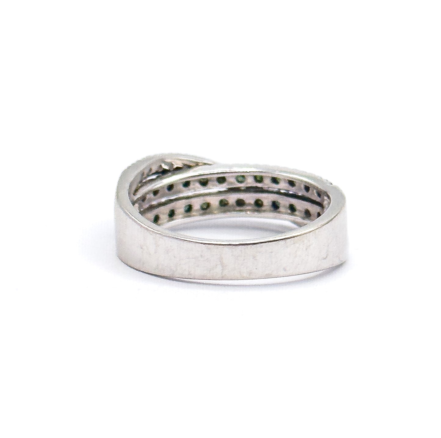 Modern Green & White Diamond Crossover Ring in 14K White Gold