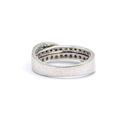 Modern Green & White Diamond Crossover Ring in 14K White Gold