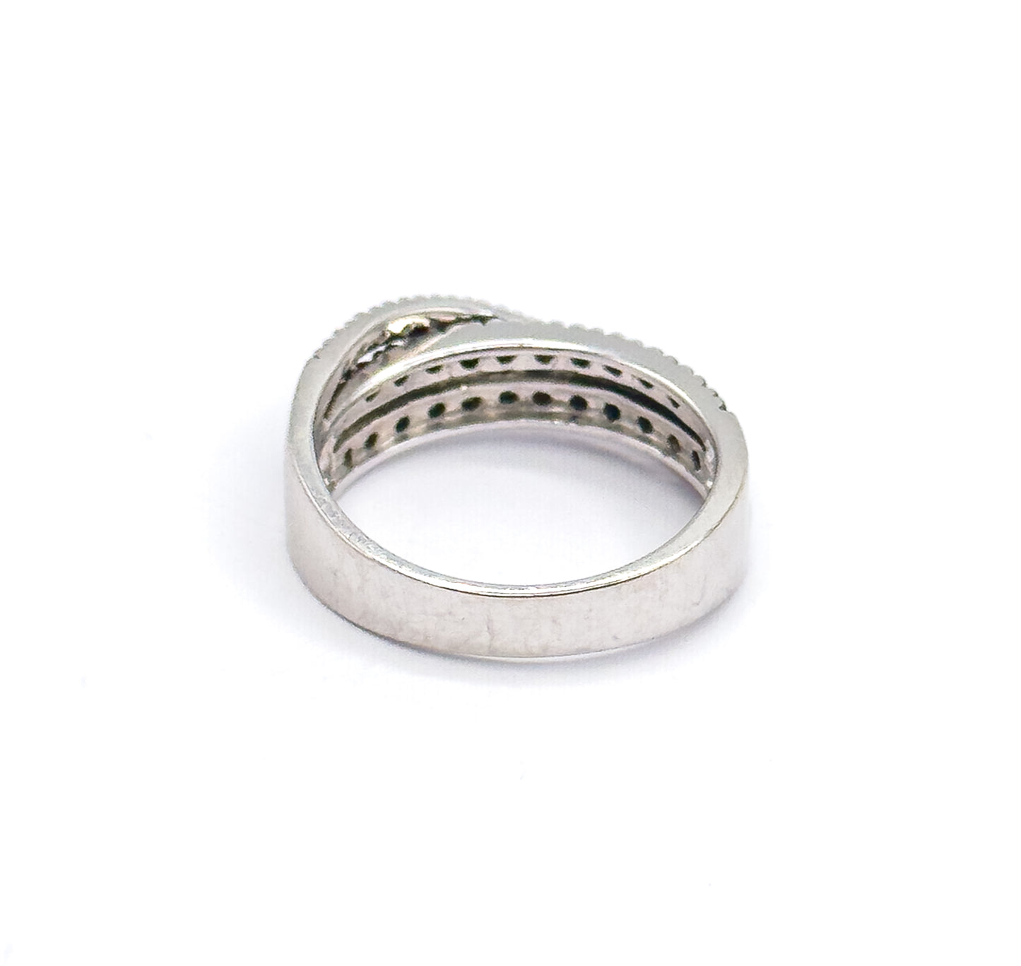 Modern Green & White Diamond Crossover Ring in 14K White Gold
