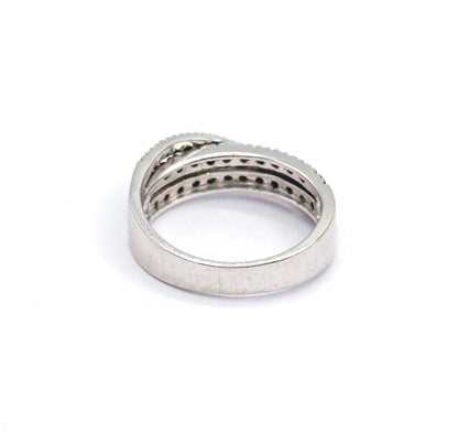 Modern Green & White Diamond Crossover Ring in 14K White Gold