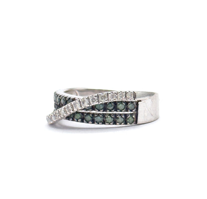 Modern Green & White Diamond Crossover Ring in 14K White Gold