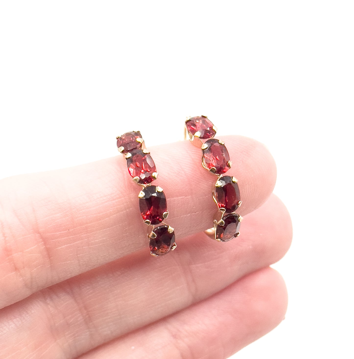 Vintage Garnet Hoop Earrings in 14K Yellow Gold