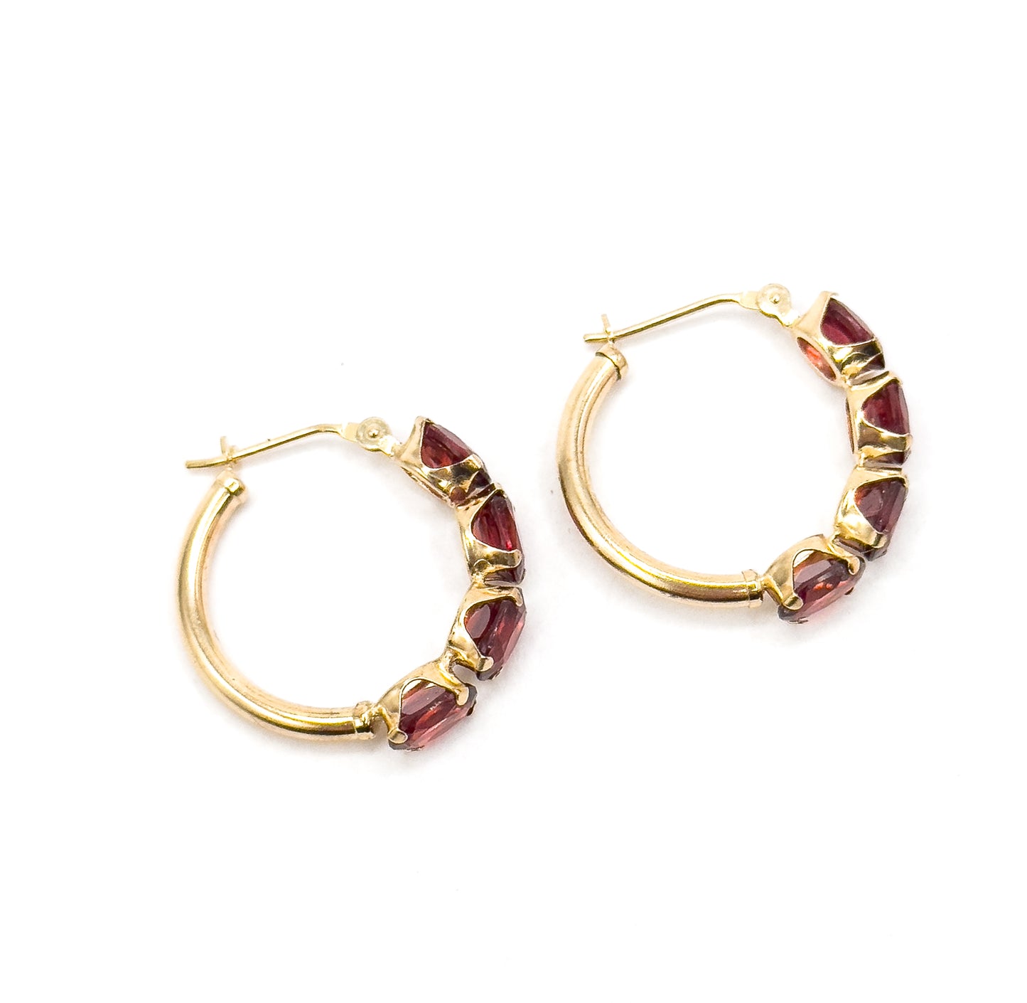 Vintage Garnet Hoop Earrings in 14K Yellow Gold