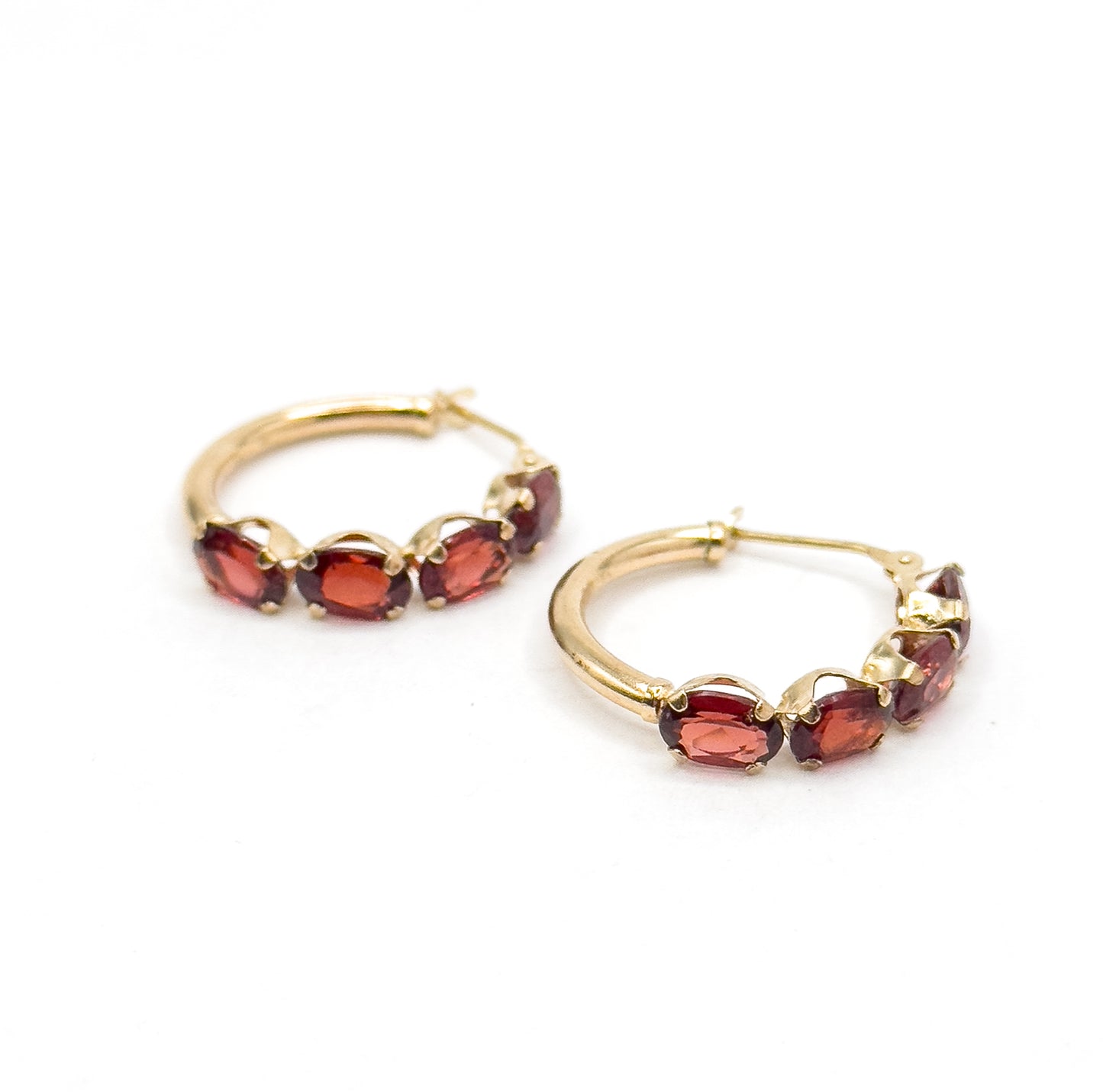 Vintage Garnet Hoop Earrings in 14K Yellow Gold