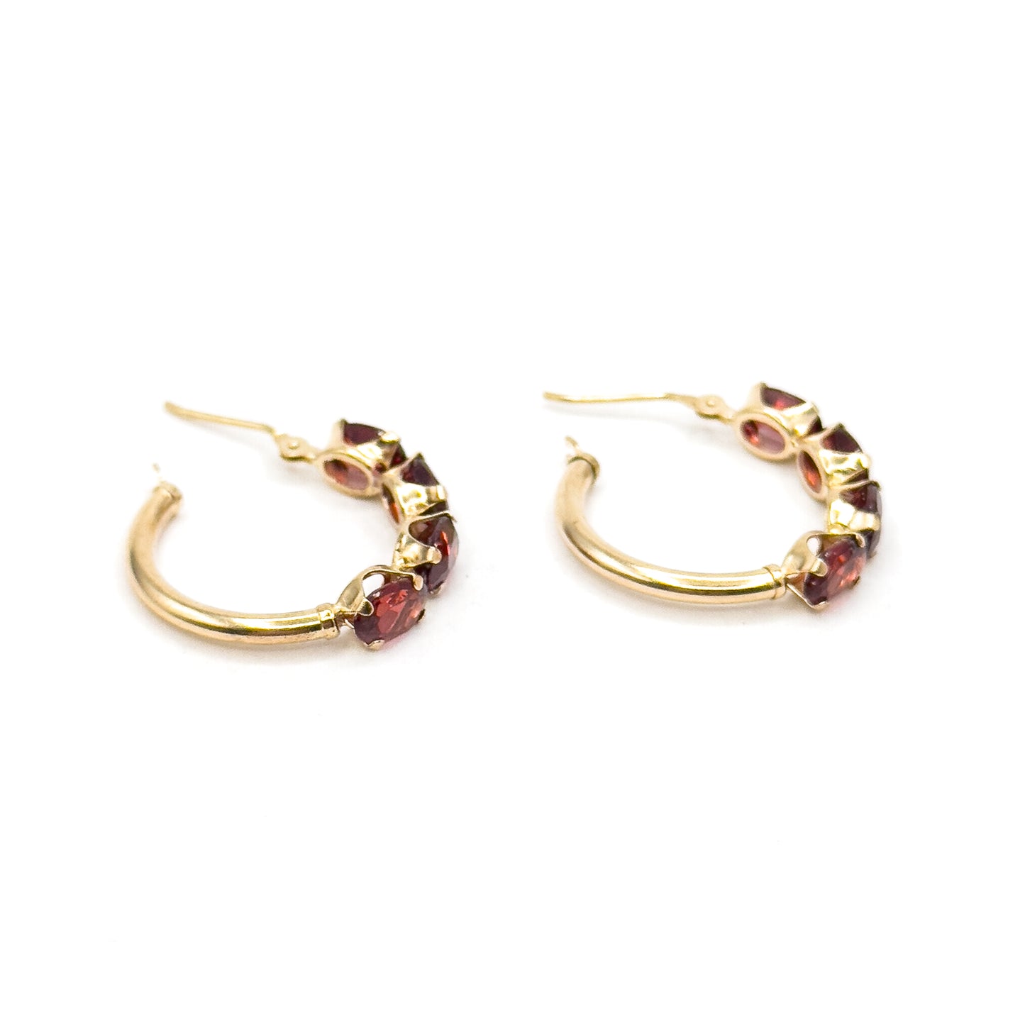 Vintage Garnet Hoop Earrings in 14K Yellow Gold