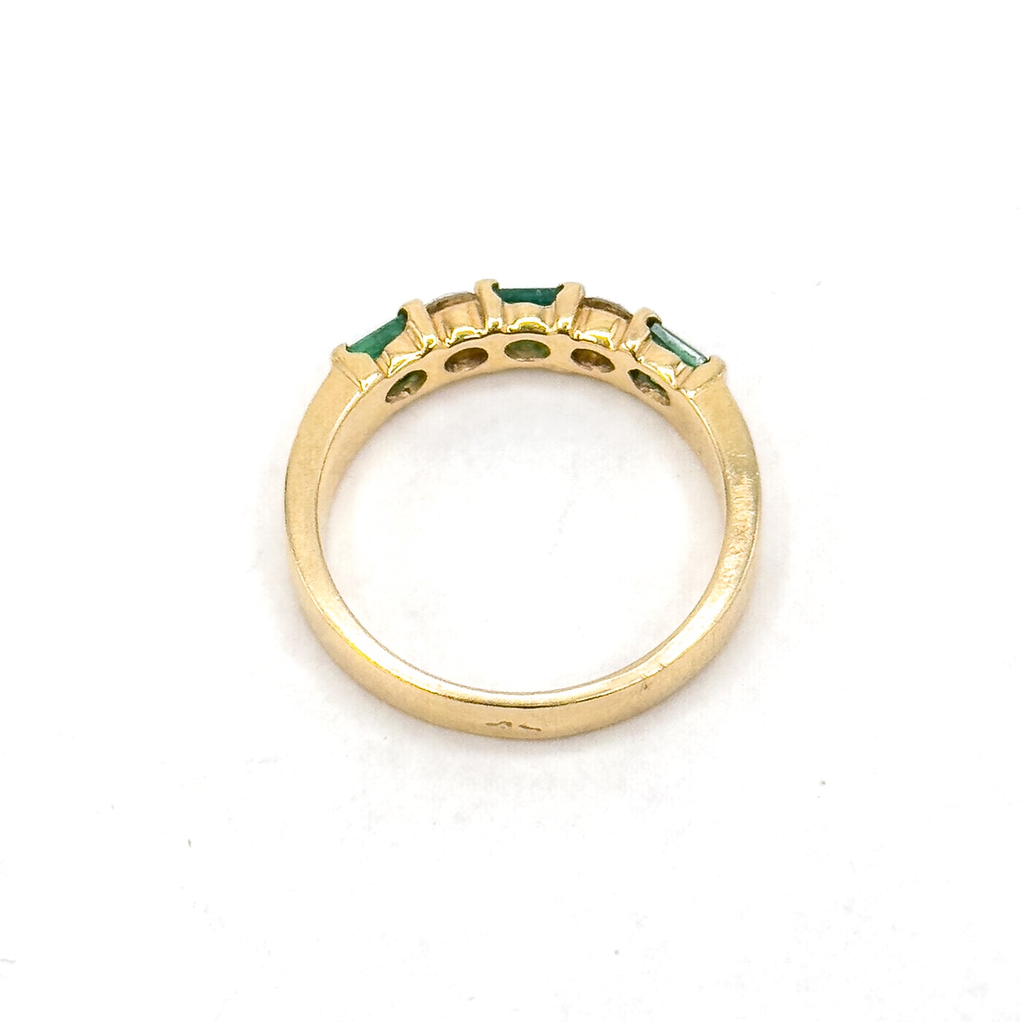 Vintage Princess Cut Emerald & Diamond Band Ring in 14K Yellow Gold