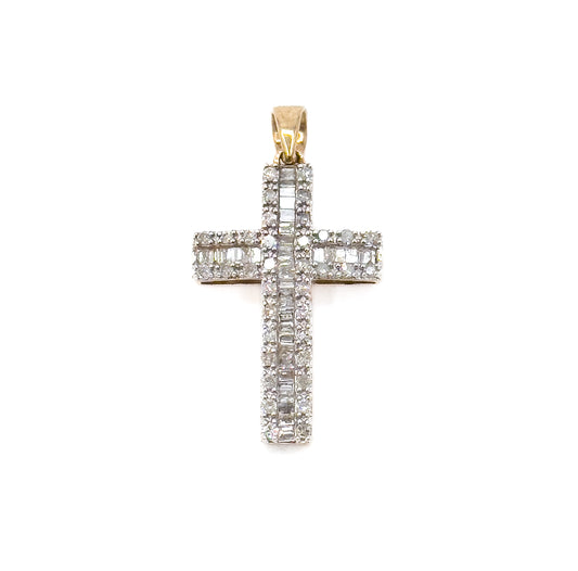 Vintage Diamond Cross Pendant in Yellow Gold