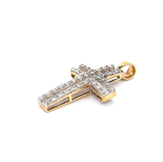 Vintage Diamond Cross Pendant in Yellow Gold
