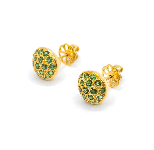 Vintage Tsavorite Garnet Bombe Cluster Earrings in 15K Gold