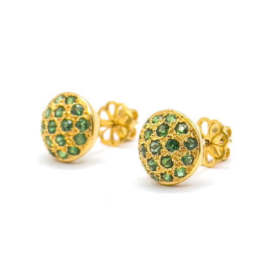 Vintage Tsavorite Garnet Bombe Cluster Earrings in 15K Gold