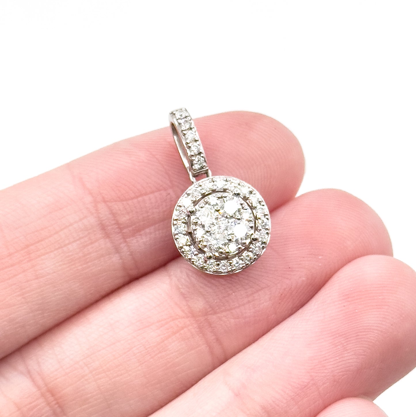 Estate Diamond Halo Pendant in 14K White Gold