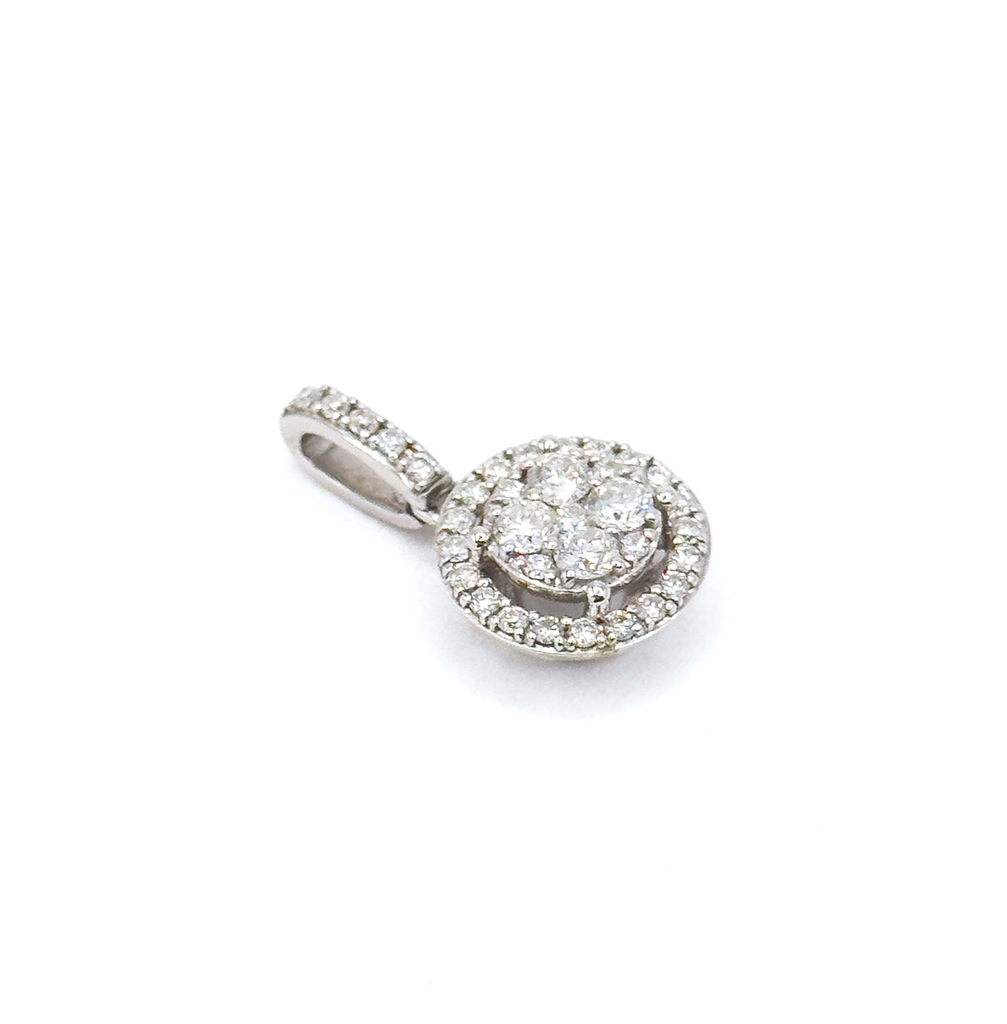 Estate Diamond Halo Pendant in 14K White Gold