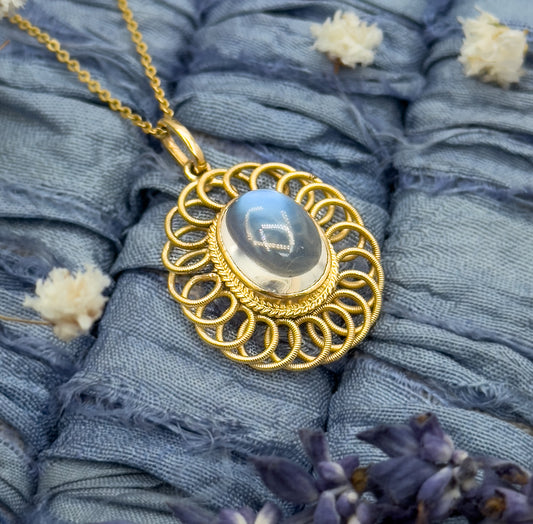 Vintage Moonstone Openwork Pendant Necklace in 14K Gold