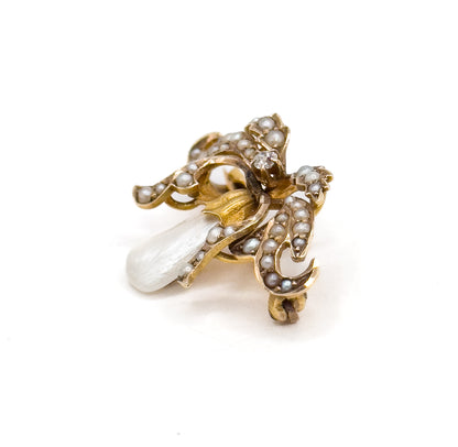 Edwardian Garland Style Brooch with Seed pearls & Freshwater Pearl in 14K Gold