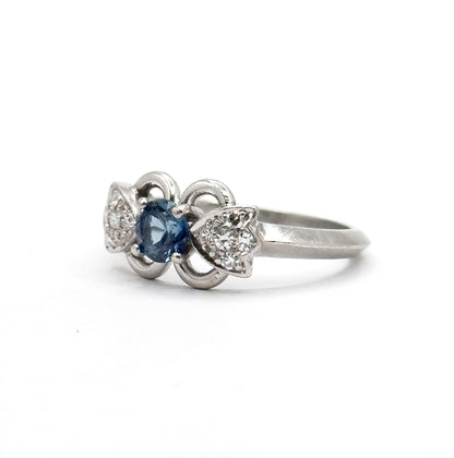 Vintage Blue Sapphire & Diamond Ring in Platinum