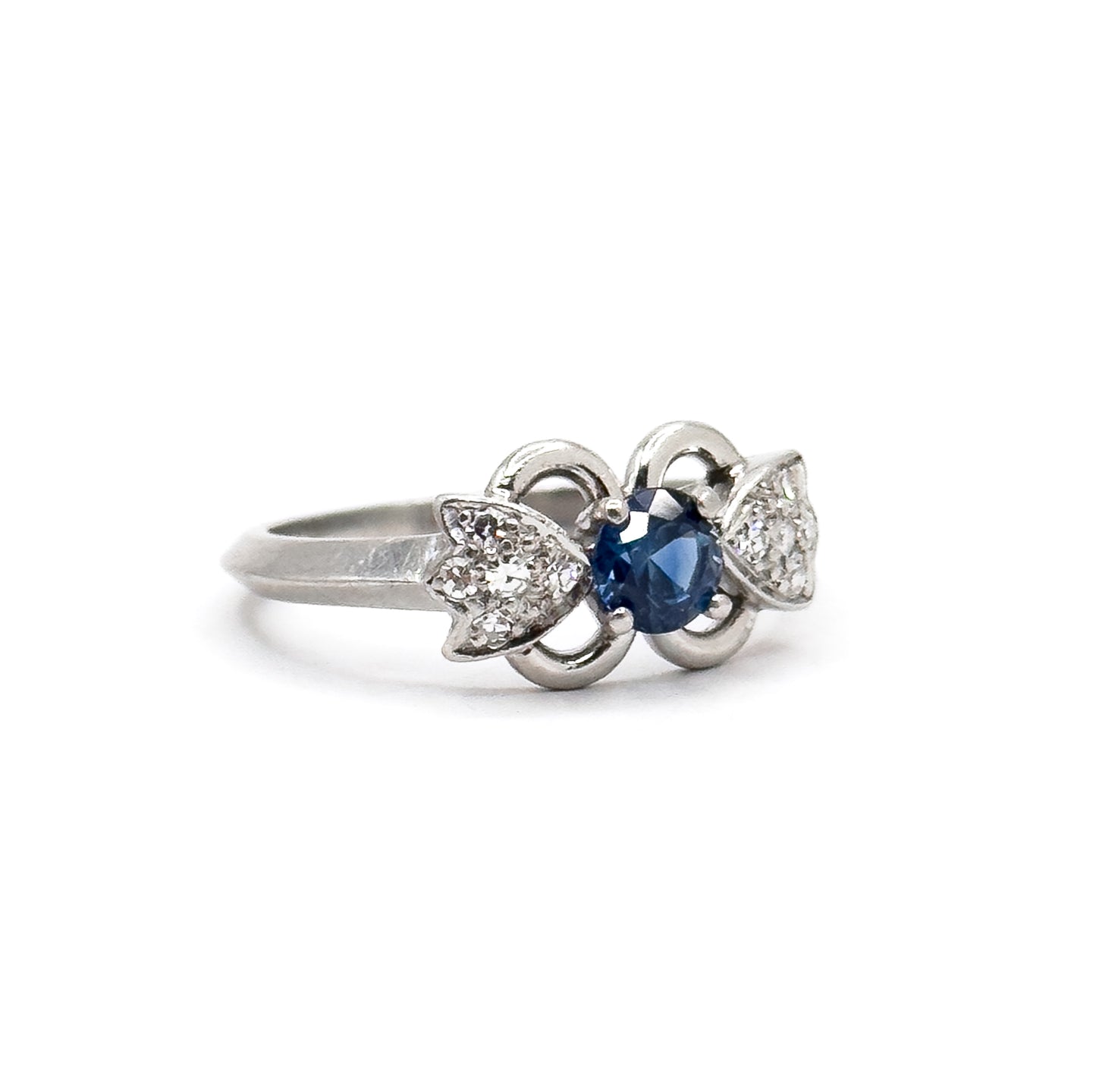 Vintage Blue Sapphire & Diamond Ring in Platinum