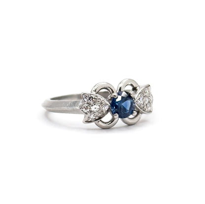 Vintage Blue Sapphire & Diamond Ring in Platinum