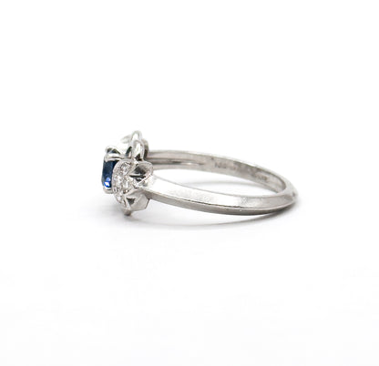 Vintage Blue Sapphire & Diamond Ring in Platinum