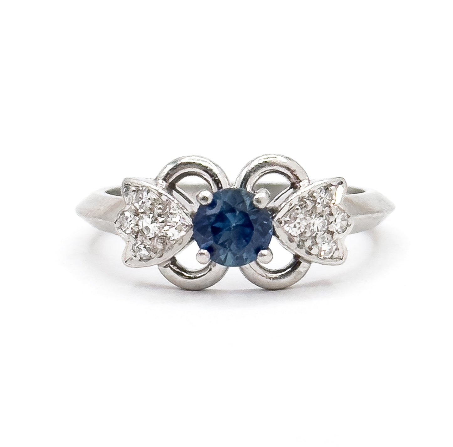 Vintage Blue Sapphire & Diamond Ring in Platinum