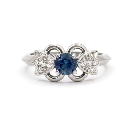 Vintage Blue Sapphire & Diamond Ring in Platinum