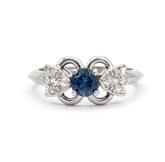 Vintage Blue Sapphire & Diamond Ring in Platinum