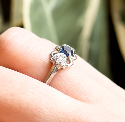 Vintage Blue Sapphire & Diamond Ring in Platinum